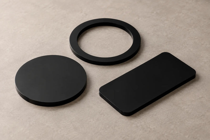 Black acrylic geometric cut-shape samples