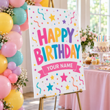 Example of a foam board birthday party sign on an easel