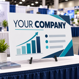 Example of a 36"W x 24"H foam board trade show sign on a tabletop easel