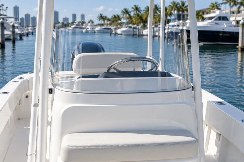 Clear acrylic boat windshield application concept