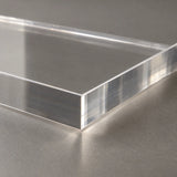 Close view of clear half-inch acrylic showing transparency and edge definition