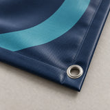 Close view of a vinyl banner hem and metal grommet