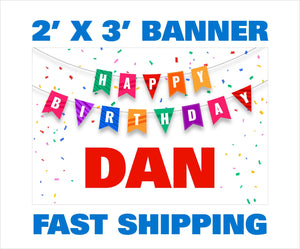 2' x 3' Happy Birthday Banner - Custom Name