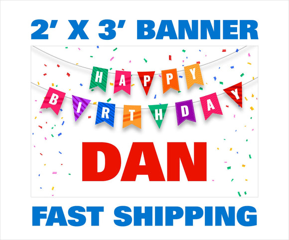 2' x 3' Happy Birthday Banner - Custom Name